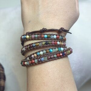 Chan Luu Multicolor Gemstone Y2K Vibe Leather Wrap Bracelet/Necklace 36”
